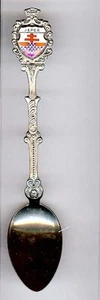 #169) SILVER PLATED TEA SPOON JEPER RED BLUE WHITE CREST CHECKS TOWN CITY STATE - Picture 1 of 2