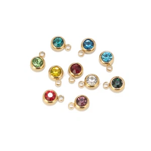 50pcs/lot Stainless Steel 6mm Birthstone Charms Pendants for DIY Jewelry Making - Picture 1 of 31