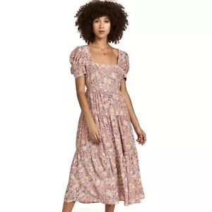 NEW YUMI KIM PINK FLORAL PRINT MIDI DRESS LARGE - Picture 1 of 9
