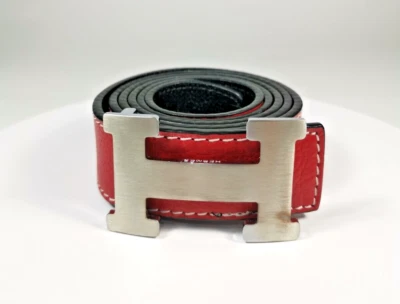 Cinturón de cuero rojo con hebilla con logotipo Hermes 40/115 hecho en Francia Foto 1 de 4