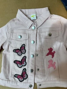 NWT Toddler Girls Pink Jean Jacket, 5t, with Animal Patches and Appliques - Picture 1 of 2