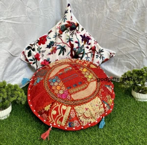 All Size Patchwork Cushion Cover Handmade Round Floor Pillows Case Covers Red - Picture 1 of 8