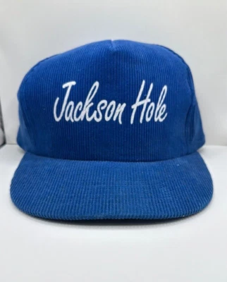 Gorra de pana azul Jackson Hole vintage serigrafía blanca Snapback camionero esquí Foto 1 de 4