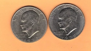 1972P Uncir. & 1972D fast vz/stgl Eisenhower 1 Dollar Münzen. Zwei sehr schöne Münzen! - Bild 1 von 4