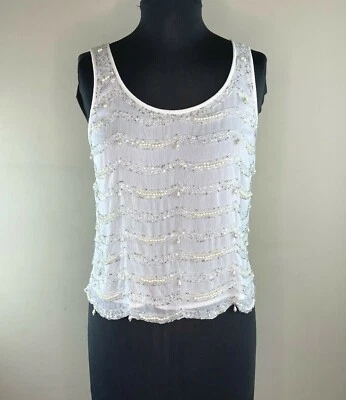 TOPSHOP Womens White Iridescent Beaded Sequin Tank Top Sleeveless UK 8 US 4 - Image 1 of 4