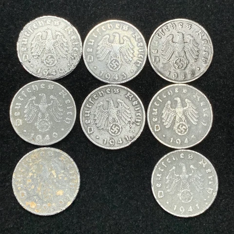 8 Coin Cull Lot Third Reich WW2 German 1 Reichspfennig Zinc Coins Cover