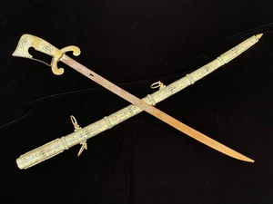 Vintage Moroccan Sword Islamic Handcrafted Blade Engraved Brass Berber Nimcha 40 - Picture 1 of 8