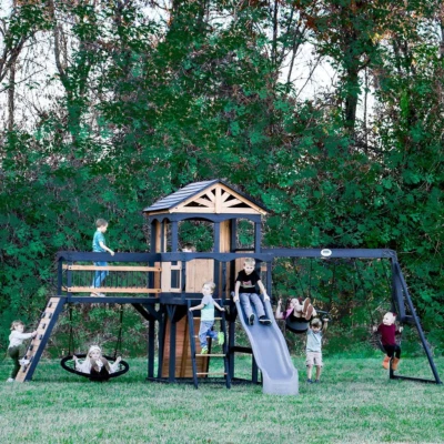 Backyard Discovery Timber Crossing Wooden Playcentre and Swing Set (3-10 Years) - Image 1 of 4