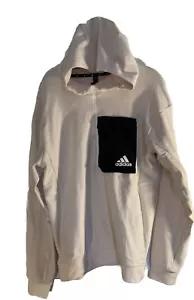 Adidas Womens Hooded Sweatshirt Size Medium White Sleeve NWT Black Pocket - Picture 1 of 8