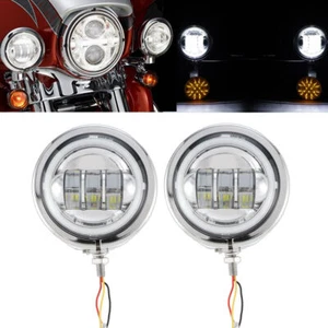 4.5" LED Passing Lights Fog Spot Angle Eyes W/ Housing Ring White For Harley - Picture 1 of 11