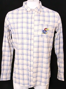NEW Kansas KU Jayhawks Colosseum Blue Plaid Collar LS Button Up Shirt Men's L - Picture 1 of 9