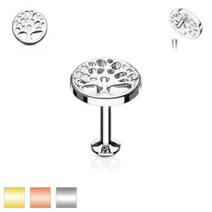 Tree of Life Top Internally Threaded Surgical Steel Labret Monroe Cartilage Stud