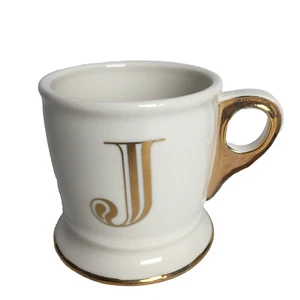 Anthropologie Coffee Mug Monogram Letter J Gold White Shaving Style Cup NEW - Picture 1 of 10