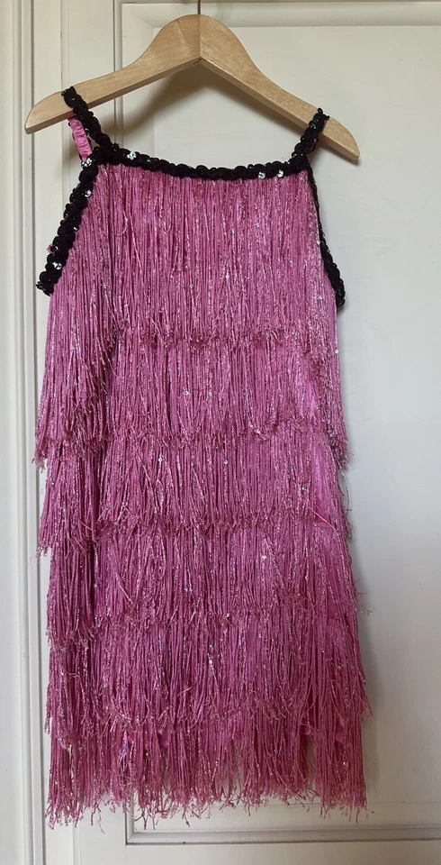 Vestido Disfraz Persiguiendo Luciérnagas Años 20 Rosa Flecos Aleta Niñas Pequeñas Talla 6 G7 Foto 1 de 4