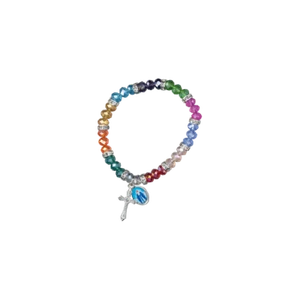 Multi-Color Bead Stretch Prayer Bracelet w/ Cross STOCKING STUFFER Italy NEW - Picture 1 of 1