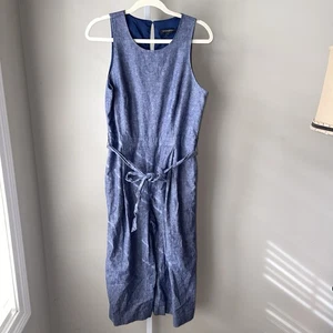 Banana Republic Chambray Sleeveless Jumpsuit Size 10 Blue Belted Wide Leg - Picture 1 of 7