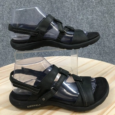 Sandalias planas Merrell para mujer 8 Terran Ari celosía con tiras J62268 cuero negro Foto 1 de 4