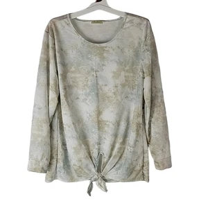 Bobbie Brooks Blouse w Frnt Waist Tie, Wht w Tan & Blue Splatter, Sz 1X, NWT - Picture 1 of 5