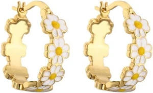 Daisy Flower Small Hoop Earrings for Women Teen Girls Dainty Enamel white - Picture 1 of 6