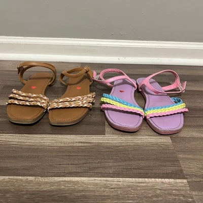 Steve Madden Girls Sandals 4 Brown Colorful Braided Straps Two Pairs Play Casual - Image 1 of 4