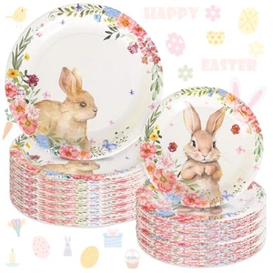 40Pcs Easter Paper Plates Bunny Floral Disposable Plates 9 Inch & 7 Inch Rabb... - Picture 1 of 7