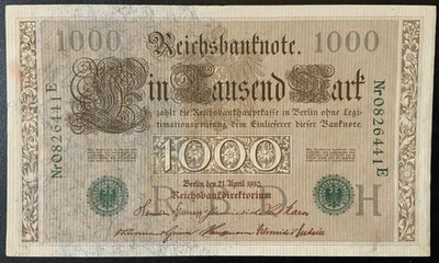 1910 GERMANY PAPER MONEY - 1,000 MARK BANKNOTE (GREEN SEAL)! - Image 1 of 2
