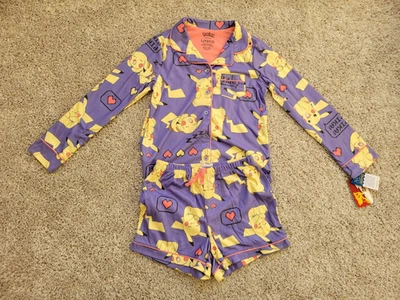 Pokemon pikachu pajamas long sleepwear 2 piece girls size large 10/12 purple  - Image 1 of 3