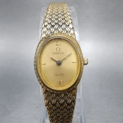 Omega De Ville Watch Women 16mm Gold Dial Gold Plated 791.0896 New Battery VTG - Image 1 of 4