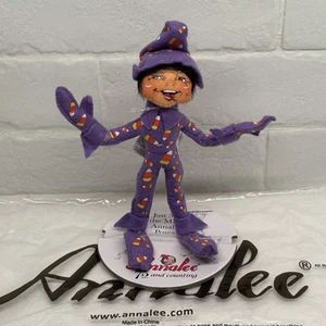 Annalee Doll Halloween Purple 5” Candy Corn Elf 2024 w/ Tag Bag Stand - Picture 1 of 3