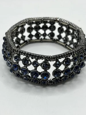 Pulsera elástica de diamantes de imitación azul tono plata oscuro  Foto 1 de 4