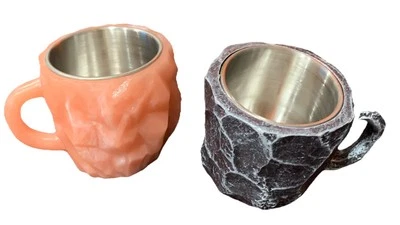 Set of 2 Resin Like Mineral Crystal Mugs w Handle & Tin Cup Pink and Black - Image 1 of 3