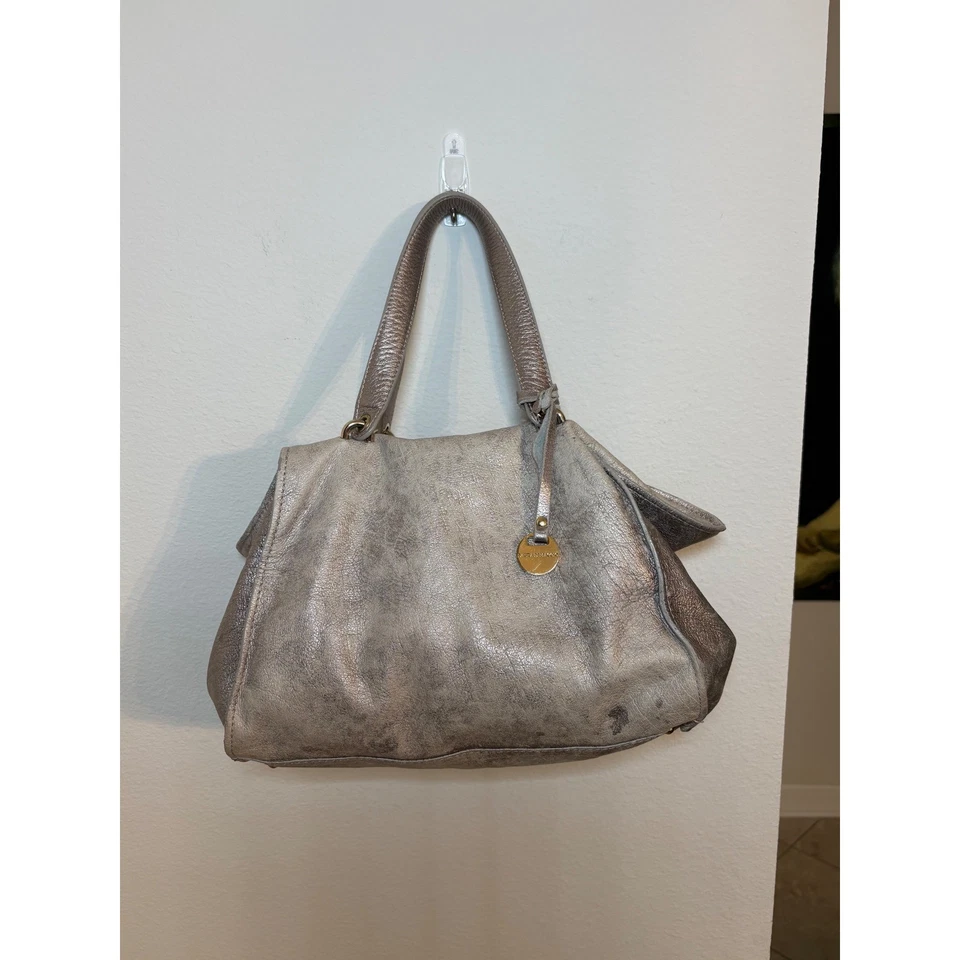 Bolso de Hombro Laura Di Maggio Milano Cuero Metálico Taupe Diseñador Italia Foto 1 de 4