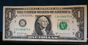 8 digit Broken Ladder 2-9 Fancy Serial Number One Dollar Bill C 24396875 A - Picture 1 of 2