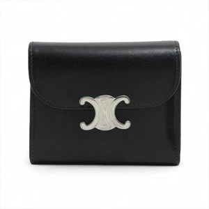 Celine Triomphe small flap wallet Leather Compact Wallet Black - Picture 1 of 8