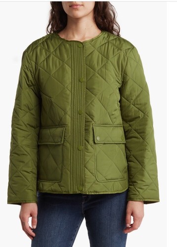 Nuova giacca da campo trapuntata MICHAEL KORS $215 verde sempreverde taglia small