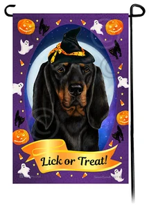 Halloween Garten Flagge - schwarz und hellbraun Coonhound - Bild 1 von 1