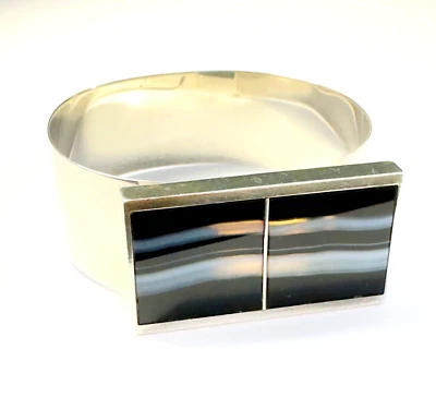 TeKa RG Modernist Silberarmreif mit Achat Platte 925 er Silber Armreif 17,5 cm - Bild 1 von 4