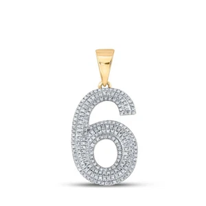 10K Yellow Gold Mens Round Diamond Number 6 Charm Pendant 5/8 Cttw - Picture 1 of 2