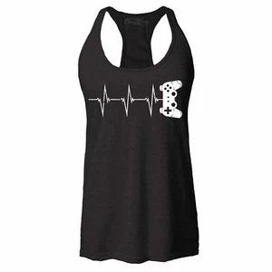 Gamer Heartbeat Racerback Tank Top Funny Gamer Gaming Game Controller Tee - Picture 1 of 9