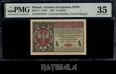 POLAND 1/2 MARKI 1917 Pick-7 PMG 35 S/N B7973232 - Image 1 of 2