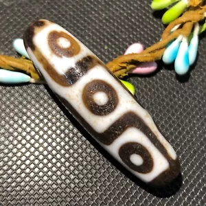 Unique Magic Tibetan Old Agate Dragon Skin 9eye Totem dZi Bead 14*50mmN013 - Picture 1 of 9
