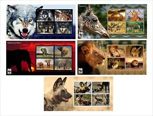 LÖWEN ELEFANTEN GIRAFFEN WÖLFE WILDHUND 5 BLOCKS POSTFRISCH UNGEZÄHNT - Bild 1 von 1
