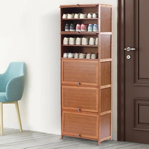 11 Tier Shoe Storage Rack Bookshelf with Cabinet Concealed Sliding Doors - Picture 1 of 12