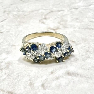 Vintage 14K Natural Sapphire & Diamond Band Ring - Yellow Gold Sapphire Ring - Picture 1 of 7