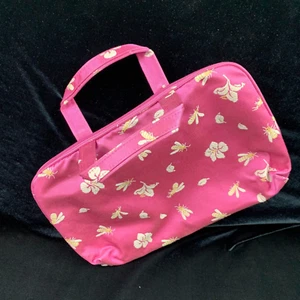 Modella Satin Hot Pink Makeup Bag w Hawaiian Plumeria Flowers Bees Excellent - Picture 1 of 12