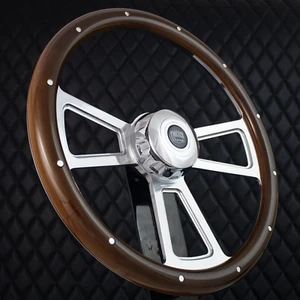 (T03) 18" Steering Wheel Big Rig Dark Mahogany Wood Kenworth & Peterbilt 2014+ - Picture 1 of 13