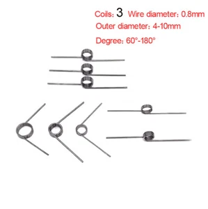 4/4.5/5/5.5/6/6.6/7/7.5/8/8.5/9/10mm OD 0.8mm Wire Dia 3 Coils Torsion Spring - Picture 1 of 5