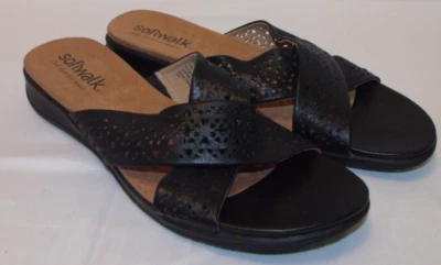 Softwalk Black Leather Die Cut Wedge Heel Strappy Sandal Women's 11M - Image 1 of 4