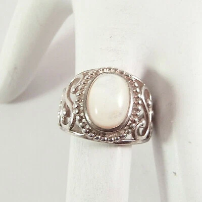 Anillo de plata de ley y madreperla firmado por RJ Graziano filigrana 925 talla 7,25 Foto 1 de 4