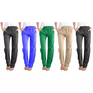 5-Piece Women's High Waist Long Straight Leg Casual Loose Fit Palazzo Pajamas - Picture 1 of 14